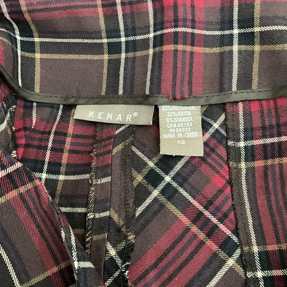 EUC KENAR Burgundy Plaid Panel Skirt with Flared Bottom Size 12 - Picture 6 of 6